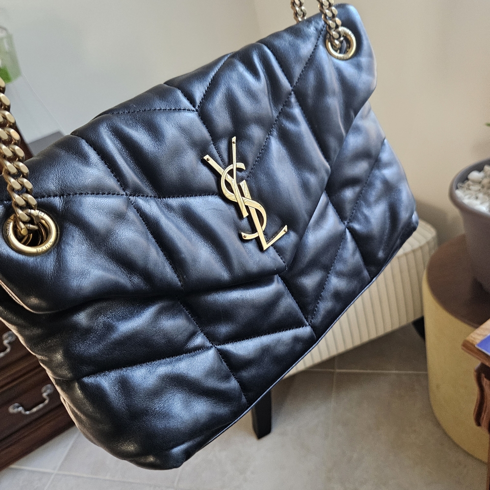 Yves Saint Laurent Quilted Black and Gold Shoulder Bag